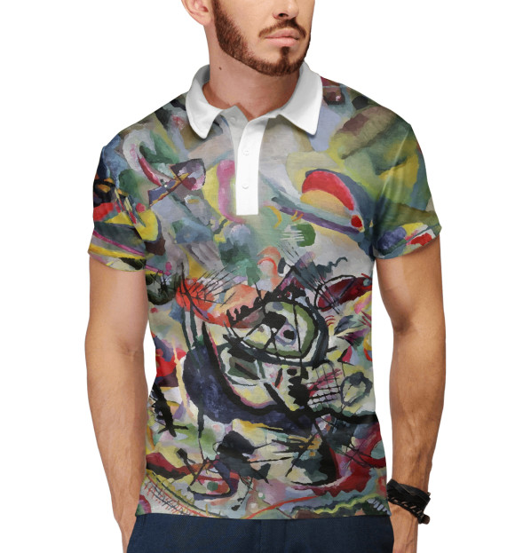 Мужское поло с изображением Арбузная баталия цвета Белый