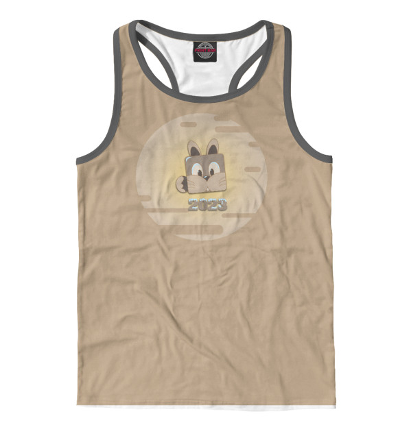 Мужская майка-борцовка с изображением Квадратный кролик 2023 цвета Белый