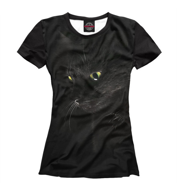 Женская футболка с изображением Черный котик цвета Белый