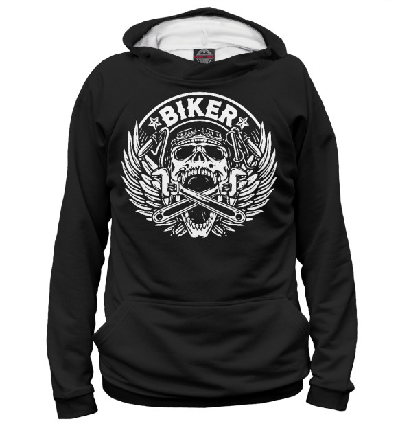 Мужское худи с изображением Biker цвета Белый