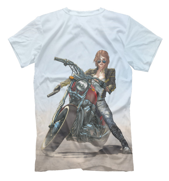 Мужская футболка с изображением Девушка на мотоцикле цвета Белый