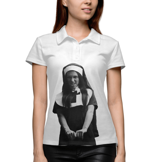 Женское поло с изображением Монашки цвета Белый