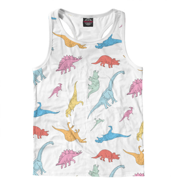 Мужская майка-борцовка с изображением Динозавры цвета Белый