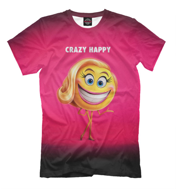 Мужская футболка с изображением Crazy Happy цвета Темно-розовый