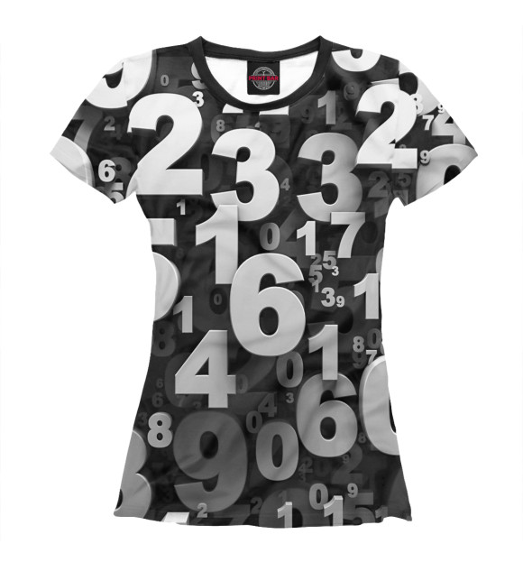 Женская футболка с изображением Коллаж, цифры цвета Белый