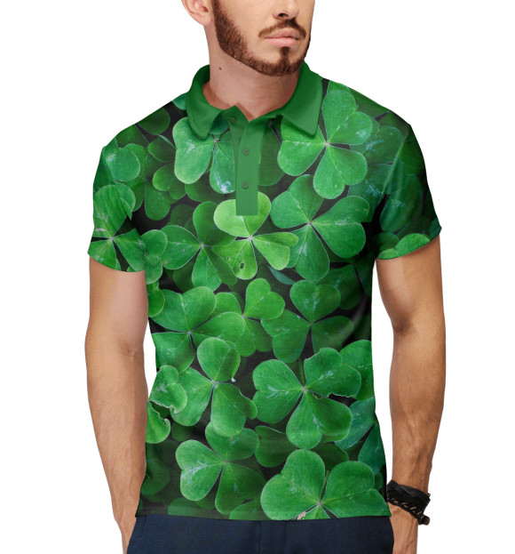 Мужское поло с изображением Клевер цвета Белый