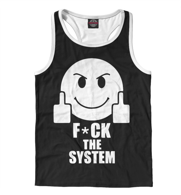 Мужская майка-борцовка с изображением Fuck the System цвета Белый