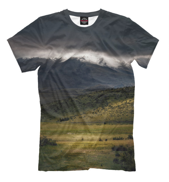 Мужская футболка с изображением Горный пейзаж цвета Белый