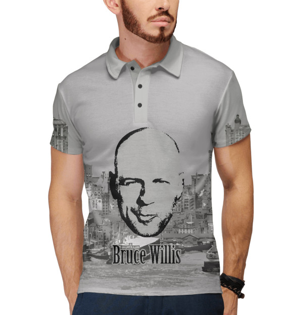 Мужское поло с изображением Bruce Willis цвета Белый