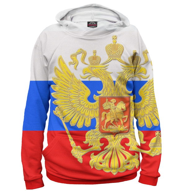 Мужское худи с изображением Триколор и герб цвета Белый