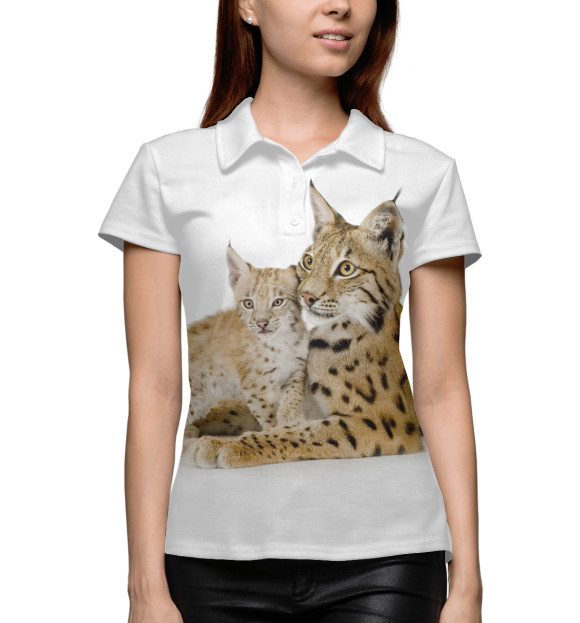 Женское поло с изображением Рысь цвета Белый