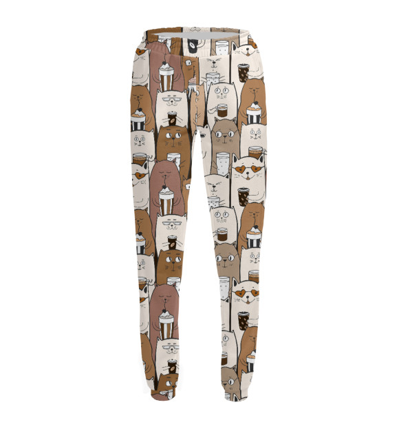 Женские спортивные штаны с изображением Котики с кофе цвета Белый
