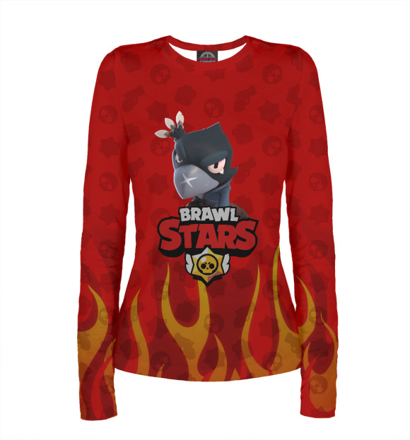 Женский лонгслив с притом Brawl Stars: Crow цвета Белый Женский лонгслив с изображением Brawl Stars: Crow цвета Белый