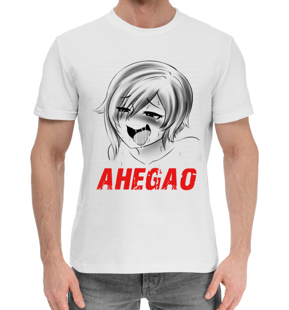 Мужская хлопковая футболка с изображением Ahegao цвета Белый