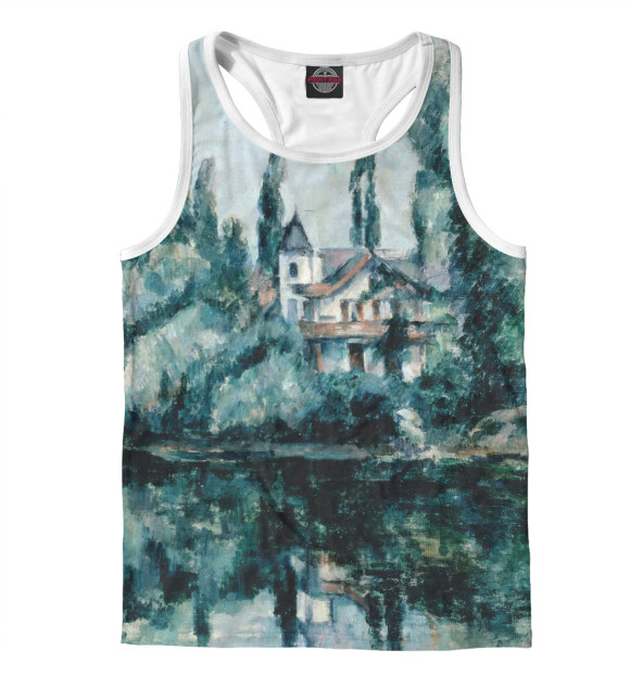 Мужская майка-борцовка с изображением Поль Сезанн. Берега Марны цвета Белый