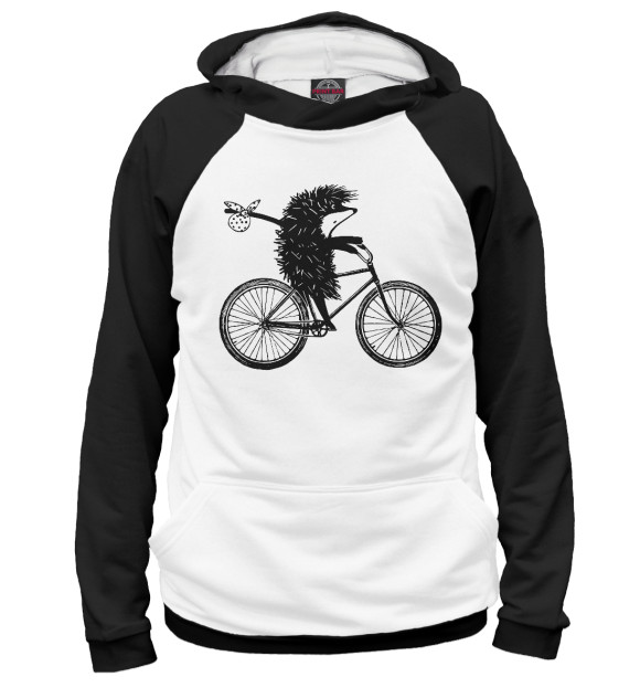 Худи для девочки с изображением Ежик на велосипеде цвета Белый
