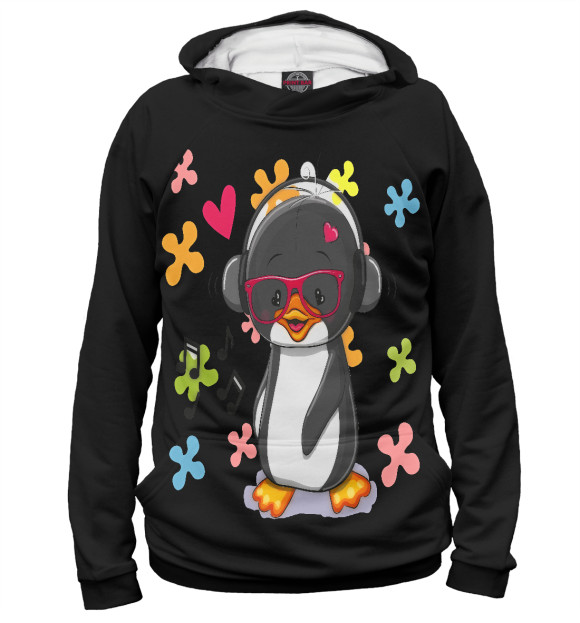 Женское худи с притом Пингвинчик цвета Белый Женское худи с изображением Пингвинчик цвета Белый