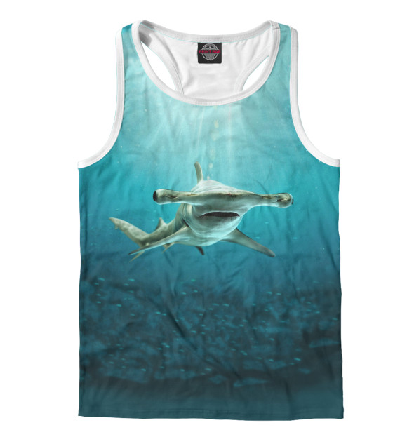 Мужская майка-борцовка с изображением Акула молот цвета Белый