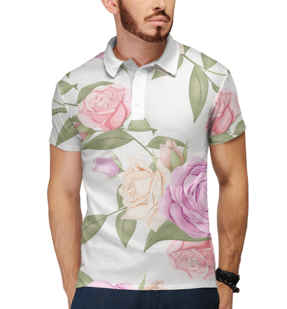Мужское поло с изображением Rose pattern цвета Белый