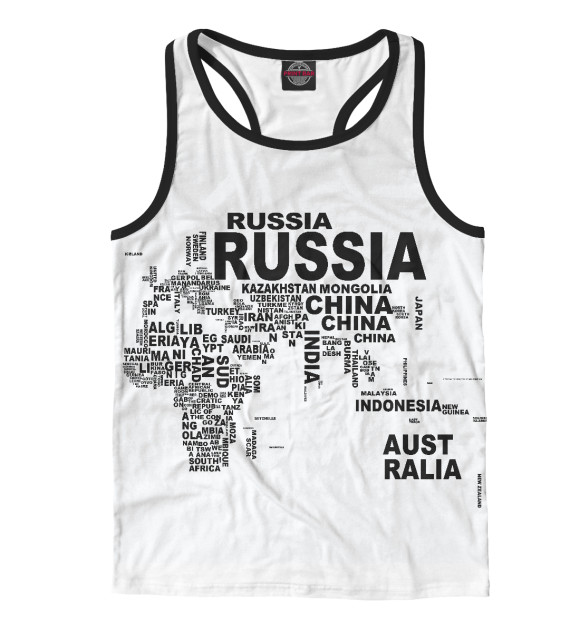 Мужская майка-борцовка с притом Мир и страны цвета Белый Мужская майка-борцовка с изображением Мир и страны цвета Белый
