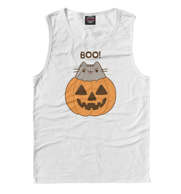 Майка для мальчика с притом Pusheen Boo! цвета Белый Майка для мальчика с изображением Pusheen Boo! цвета Белый