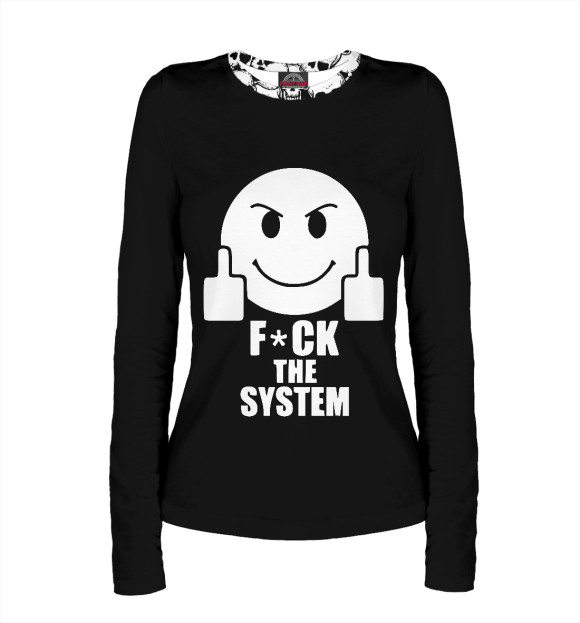 Женский лонгслив с изображением Fuck the System цвета Белый
