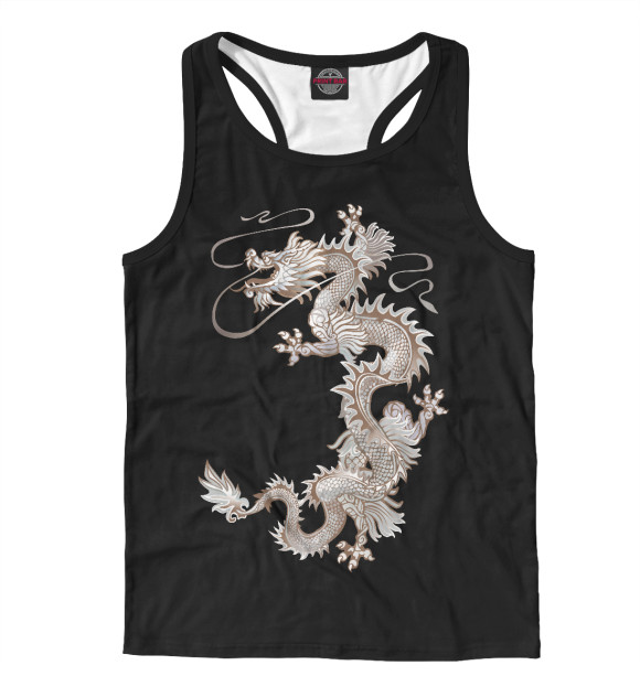 Мужская майка-борцовка с изображением Китайский дракон цвета Белый