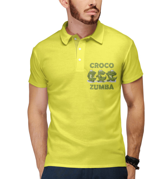Мужское поло с изображением Croco zumba цвета Белый