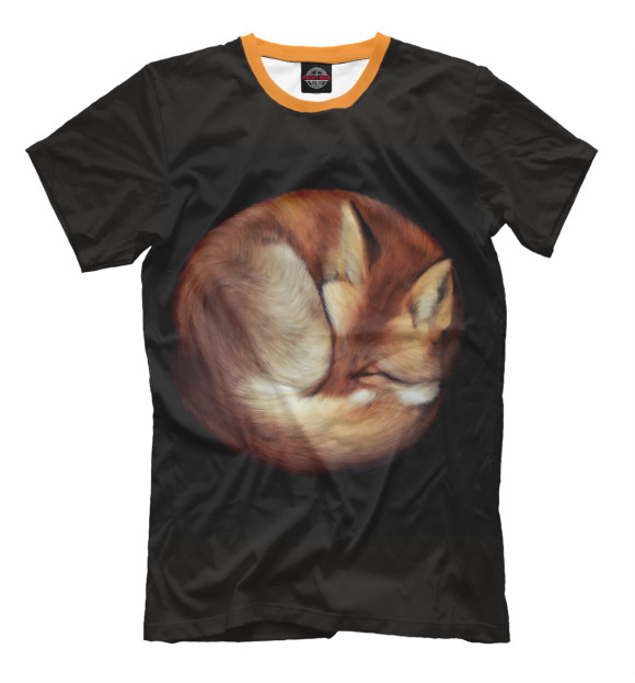 Мужская футболка с изображением Спящая лиса цвета Черный