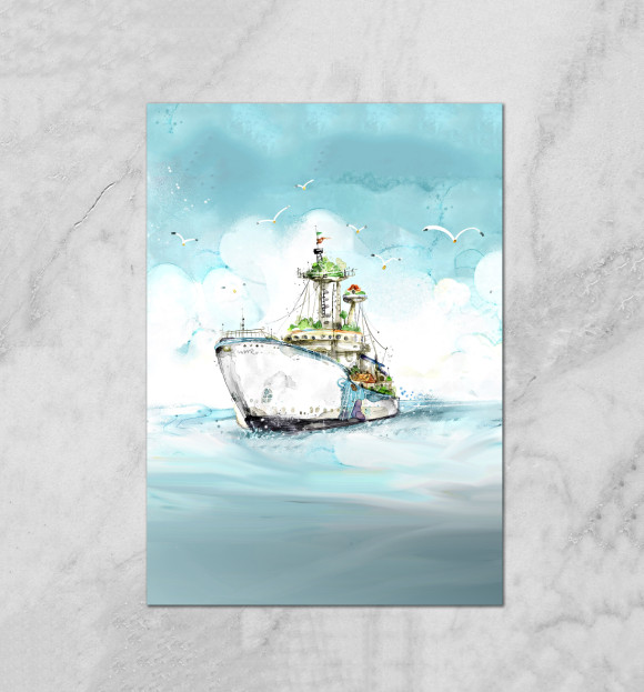 Плакат с изображением Корабль цвета Белый