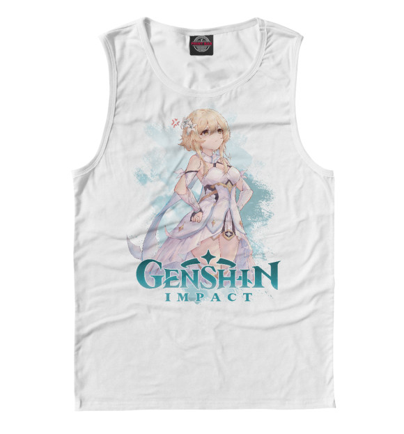 Мужская майка с изображением Люмин Genshin Impact цвета Белый