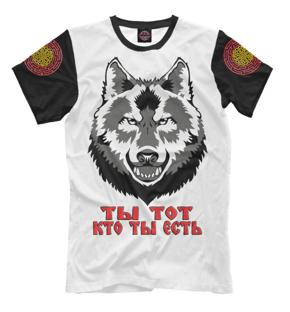 Мужская футболка с изображением Волк с символикой/РатиБорец цвета Белый