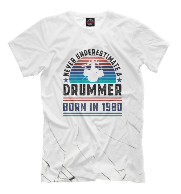 Футболка для мальчиков с изображением Drummer born 1980 цвета Белый