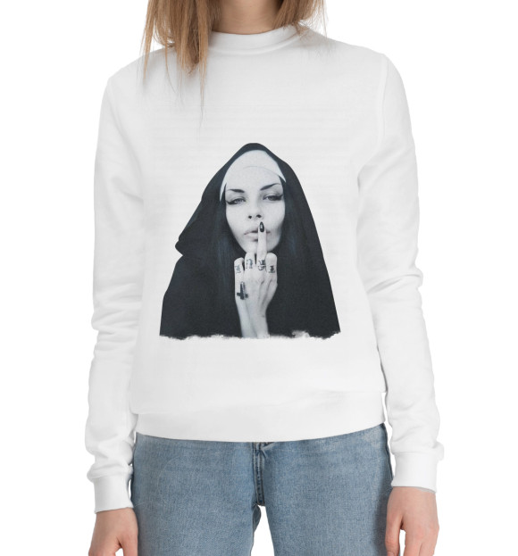 Женский хлопковый свитшот с изображением Монашка цвета Белый