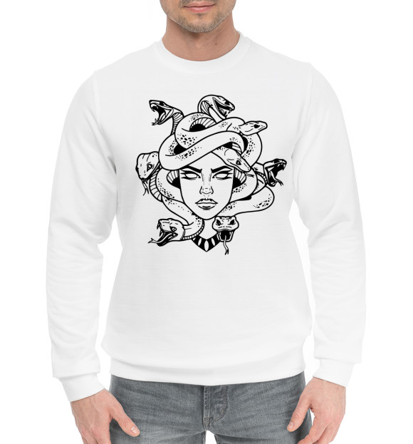 Мужской хлопковый свитшот с изображением Medusa tattoo print цвета Белый
