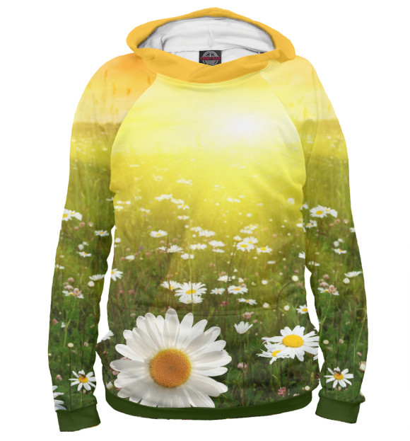 Женское худи с изображением Ромашковое поле цвета Белый