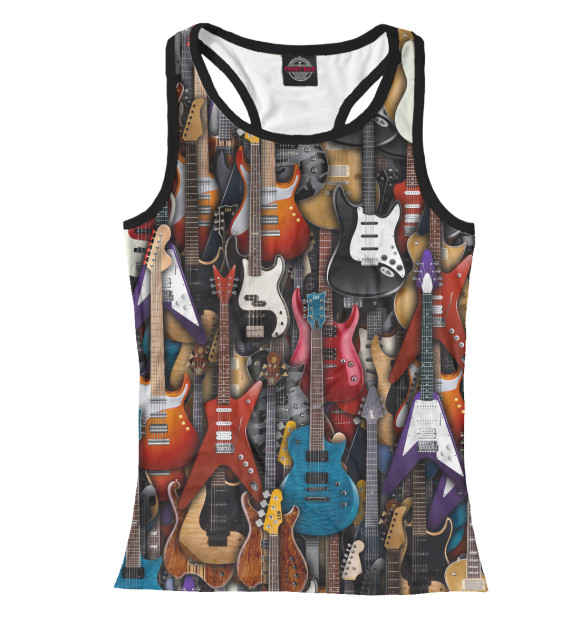 Женская майка-борцовка с изображением Электро гитары цвета Белый