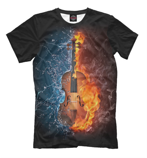 Мужская футболка с изображением Скрипка в огне и воде цвета Молочно-белый