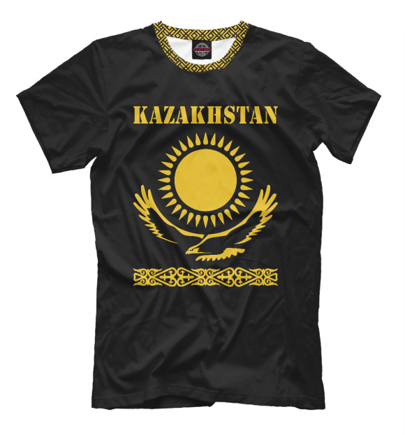 Мужская футболка с изображением Казахстан цвета Черный