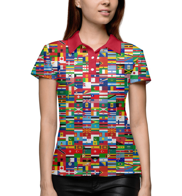 Женское поло с изображением Флаги мира цвета Белый