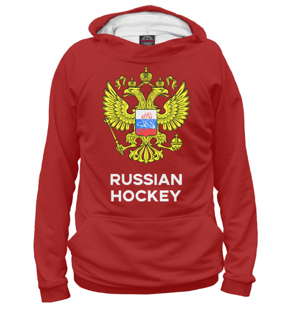 Мужское худи с изображением Russian Hockey цвета Белый