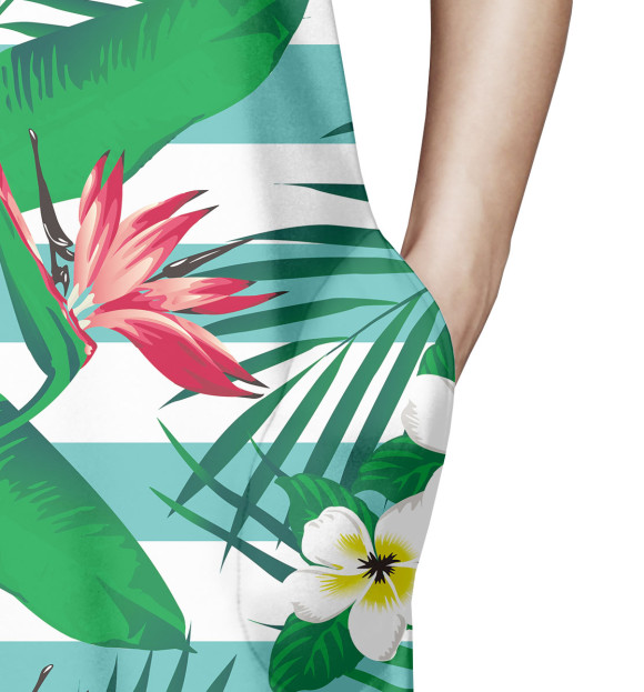 Платье без рукавов с изображением Цветы и листья цвета Белый