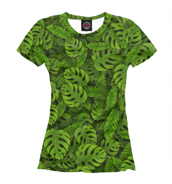 Женская футболка с изображением Зеленые тропические листья цвета Белый
