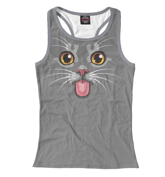 Женская майка-борцовка с изображением Котик с языком цвета Белый