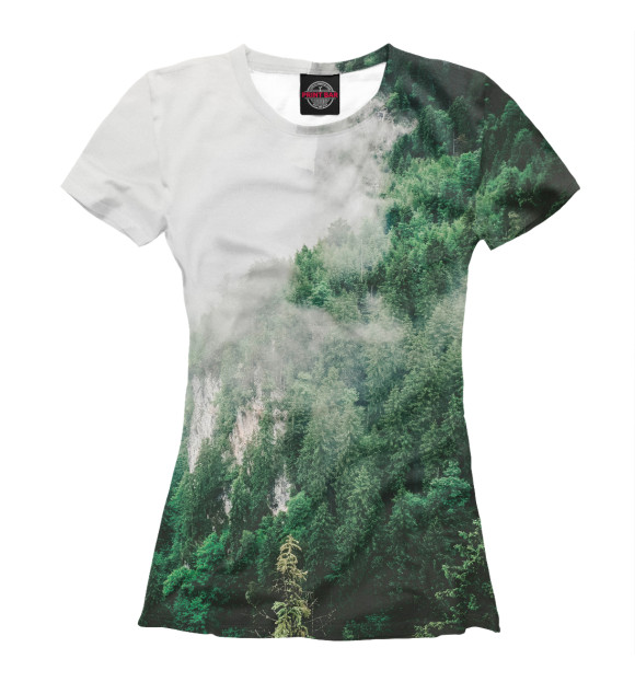 Женская футболка с изображением Лес в тумане цвета Белый