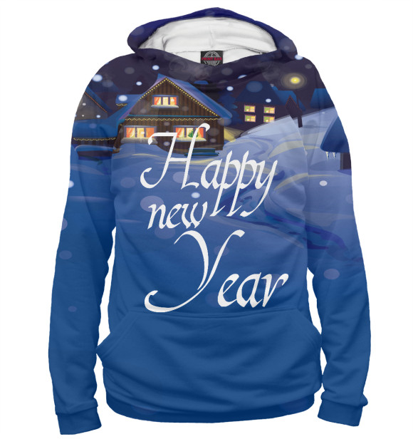 Женское худи с изображением Happy new Year цвета Белый