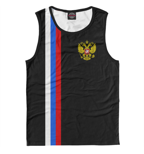 Мужская майка с притом Флаг и герб России / Line Collection цвета Белый Мужская майка с изображением Флаг и герб России / Line Collection цвета Белый