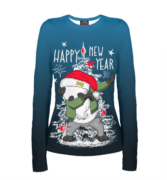 Женский лонгслив с изображением Happy new year цвета Р‘РµР»С‹Р№