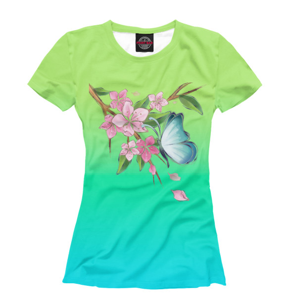 Женская футболка с изображением Бабочка на дереве цвета Белый