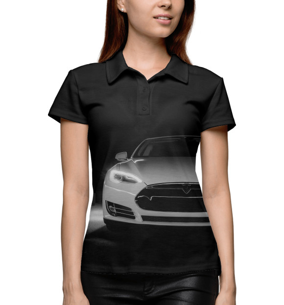 Женское поло с изображением Tesla Model S цвета Белый